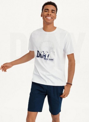 White DKNY Worn Shimmer Skull Men's T Shirts | Malaysia_D1666