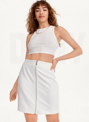 White DKNY Zip Front Midi Women's Skirts | Malaysia_D0226