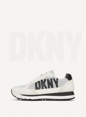 White / Black DKNY Exploded Logo Retro Women's Sneakers | Malaysia_D0346