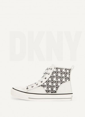 White / Black DKNY High Top Logo Women's Sneakers | Malaysia_D1706