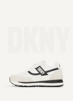 White / Black DKNY Logo Retro Women's Sneakers | Malaysia_D1490