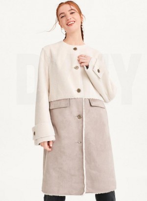 White / Brown DKNY Mixed Media Women's Coats | Malaysia_D0665