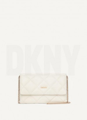 White / Gold DKNY Quilted On A Chain Women's Wallets | Malaysia_D1817