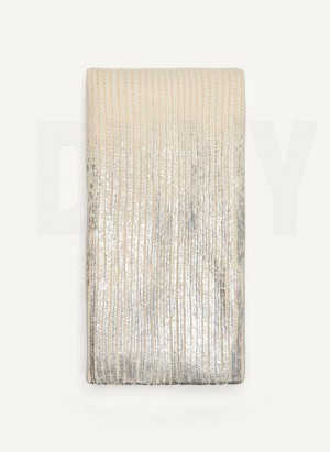 White / Silver DKNY Metallic Rib Knit Oblong Women's Scarf | Malaysia_D1618