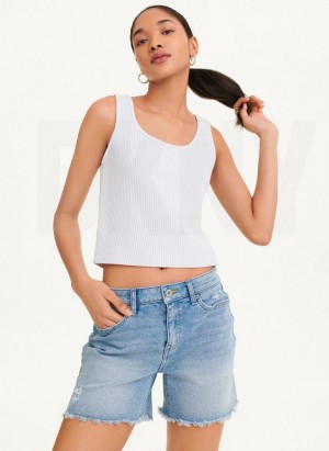 White / Silver DKNY Sleeveless Lurex Ribbed Sweater Women's Tank Top | Malaysia_D1915