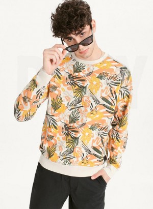 Yellow DKNY Exploded Palms Print French Terry Men's Sweatshirts | Malaysia_D0341