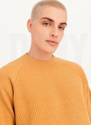 Yellow DKNY Mixed Texture Crewneck Men's Sweaters | Malaysia_D0930