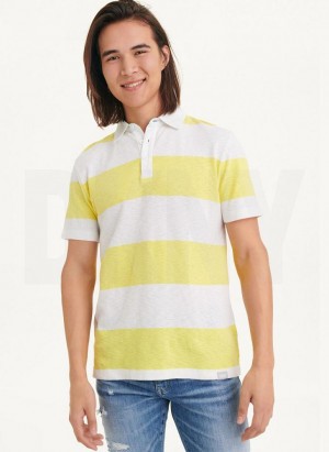 Yellow DKNY Rugby Stripe Men's Polo Shirts | Malaysia_D1237