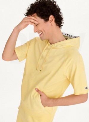 Yellow DKNY Short Sleeve Pigment Dye Men's Hoodies | Malaysia_D1869