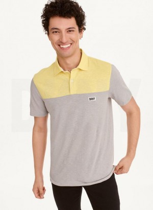 Yellow DKNY Slub Jersey Colorblock Men's Polo Shirts | Malaysia_D0402