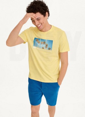 Yellow DKNY Split Palm Trees Men's T Shirts | Malaysia_D1440